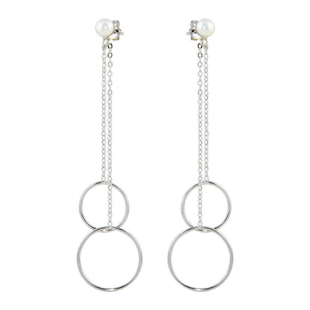 Rhodium Plated 925 Sterling Silver Dangling Front and Back Dangling Earrings - STE01096