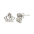Rhodium Plated 925 Sterling Silver Crown Earrings - STE01109
