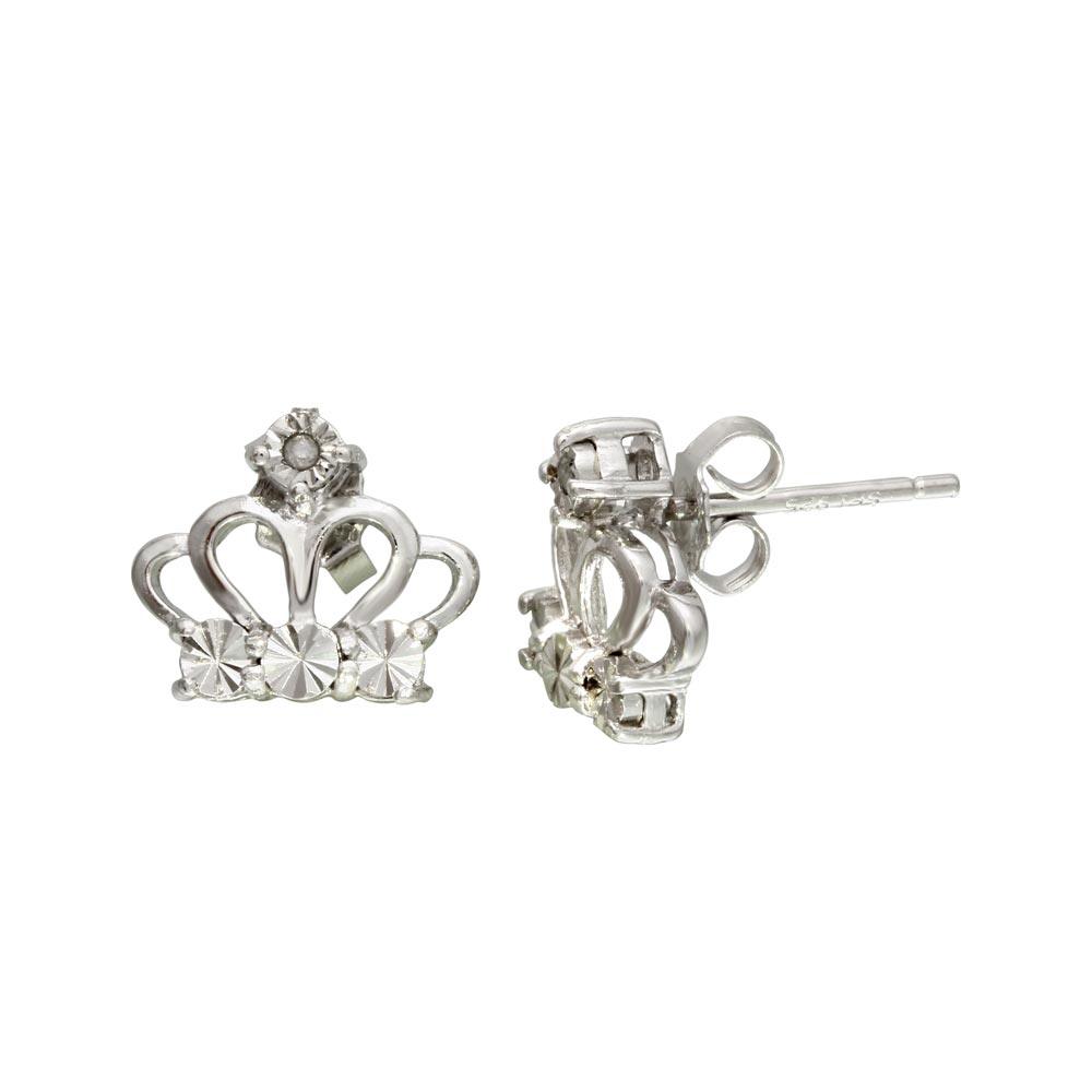 Rhodium Plated 925 Sterling Silver Crown Earrings - STE01109