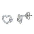 Rhodium Plated 925 Sterling Silver Open Mini Heart Earrings with CZ - STE01113