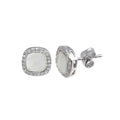 Rhodium Plated 925 Sterling Silver Square Opal Stud Earring with CZ - STE01117CLR