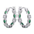 Rhodium Plated 925 Sterling Silver Inner and Outer Green Clear CZ Hoop Earrings - STE01122GRN