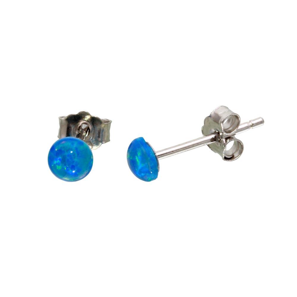 Rhodium Plated 925 Sterling Silver Blue Round CZ Stud Earrings - STE01123BLU