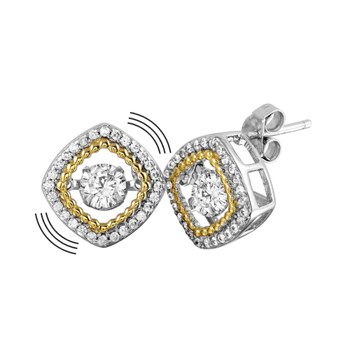 Rhodium Plated 925 Sterling Silver Open Square Earrings with CZ - STE01134