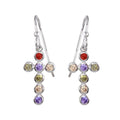 Rhodium Plated 925 Sterling Silver Multi-Colored CZ Cross Earrings - STE01137