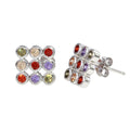 Rhodium Plated 925 Sterling Silver Multi-Colored CZ Square Stud Earrings - STE01138