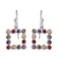 Rhodium Plated 925 Sterling Silver Multi-Colored CZ Open Square Earrings - STE01139