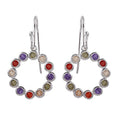 Rhodium Plated 925 Sterling Silver Multi-Colored CZ Open Circle Earrings - STE01140
