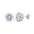 Rhodium Plated 925 Sterling Silver Crown Setting CZ Stud Earrings - STE01145