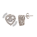 Rhodium Plated 925 Sterling Silver Heart-Shaped Dancing CZ Stud Earrings - STE01147
