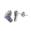 Rhodium Plated 925 Sterling Silver Foot Earrings with Blue CZ - STE01157BLUE