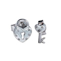 Rhodium Plated 925 Sterling Silver Heart Padlock Stud Earrings - STE01158RH