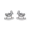 Rhodium Plated 925 Sterling Silver Rocking Horse Stud Earrings with CZ - STE01159RH