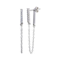 Rhodium Plated 925 Sterling Silver CZ Bar Dangling Chain Earrings - STE01172RH