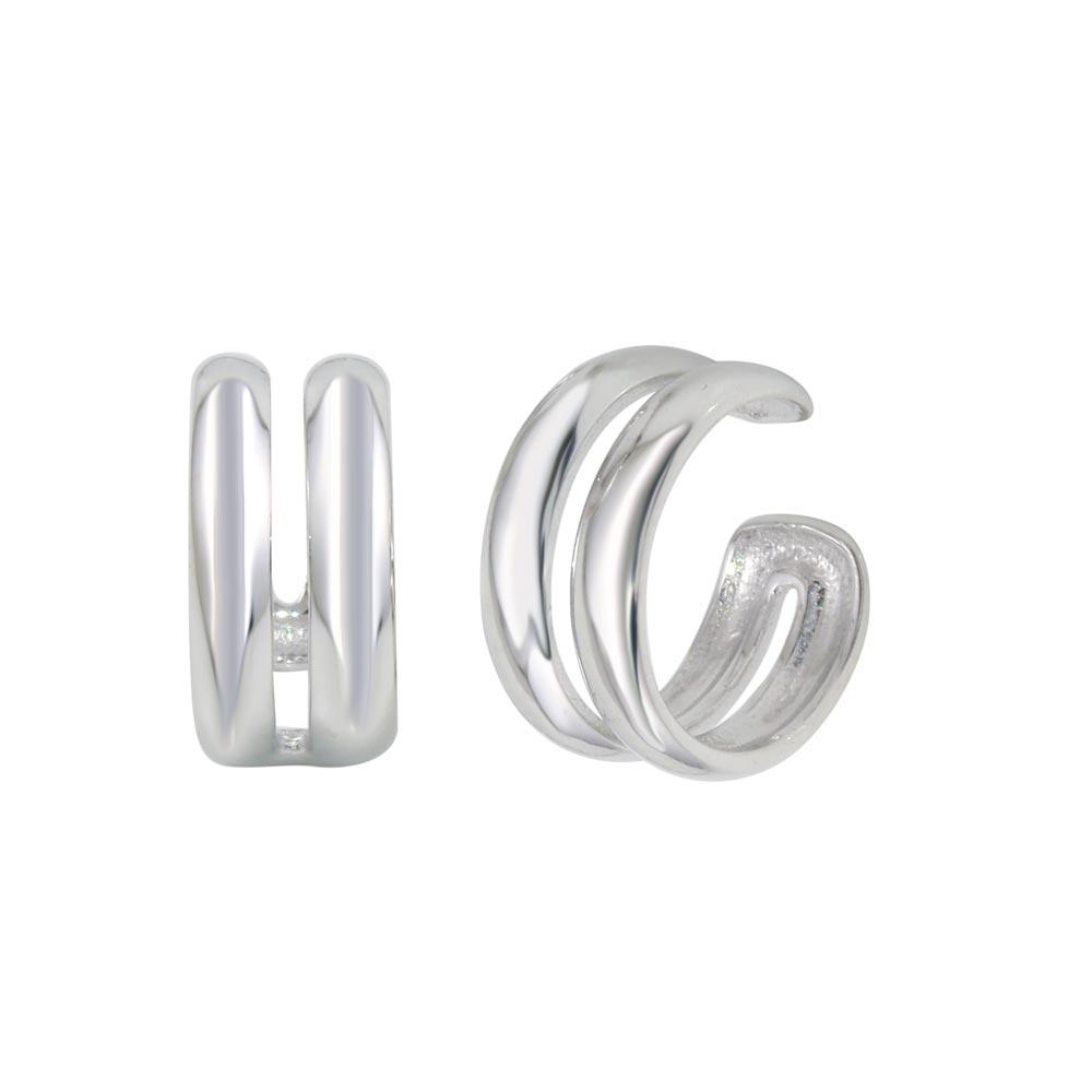 Rhodium Plated 925 Sterling Silver Double Ear Cuffs - STE01174RH
