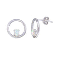 Rhodium Plated 925 Sterling Silver Open Circle Synthetic Opal Earrings - STE01186