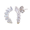 Rhodium Plated 925 Sterling Silver Baguette CZ Dangling Crescent Earrings - STE01193