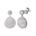 Rhodium Plated 925 Sterling Silver Round CZ Dangling Earrings - STE01196