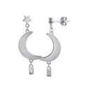 Rhodium Plated 925 Sterling Silver Dangling Crescent Earrings - STE01202