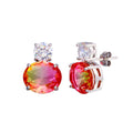 Rhodium Plated 925 Sterling Silver Drop Clear and Peach CZ Stud Earrings - STE01205