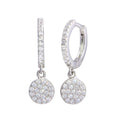 Rhodium Plated 925 Sterling Silver Dangling CZ Disc huggie hoop Earrings - STE01212