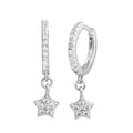 Rhodium Plated 925 Sterling Silver Dangling CZ Star huggie hoop Earrings - STE01213