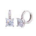 Rhodium Plated 925 Sterling Silver Dangling Square CZ huggie hoop Earrings - STE01214