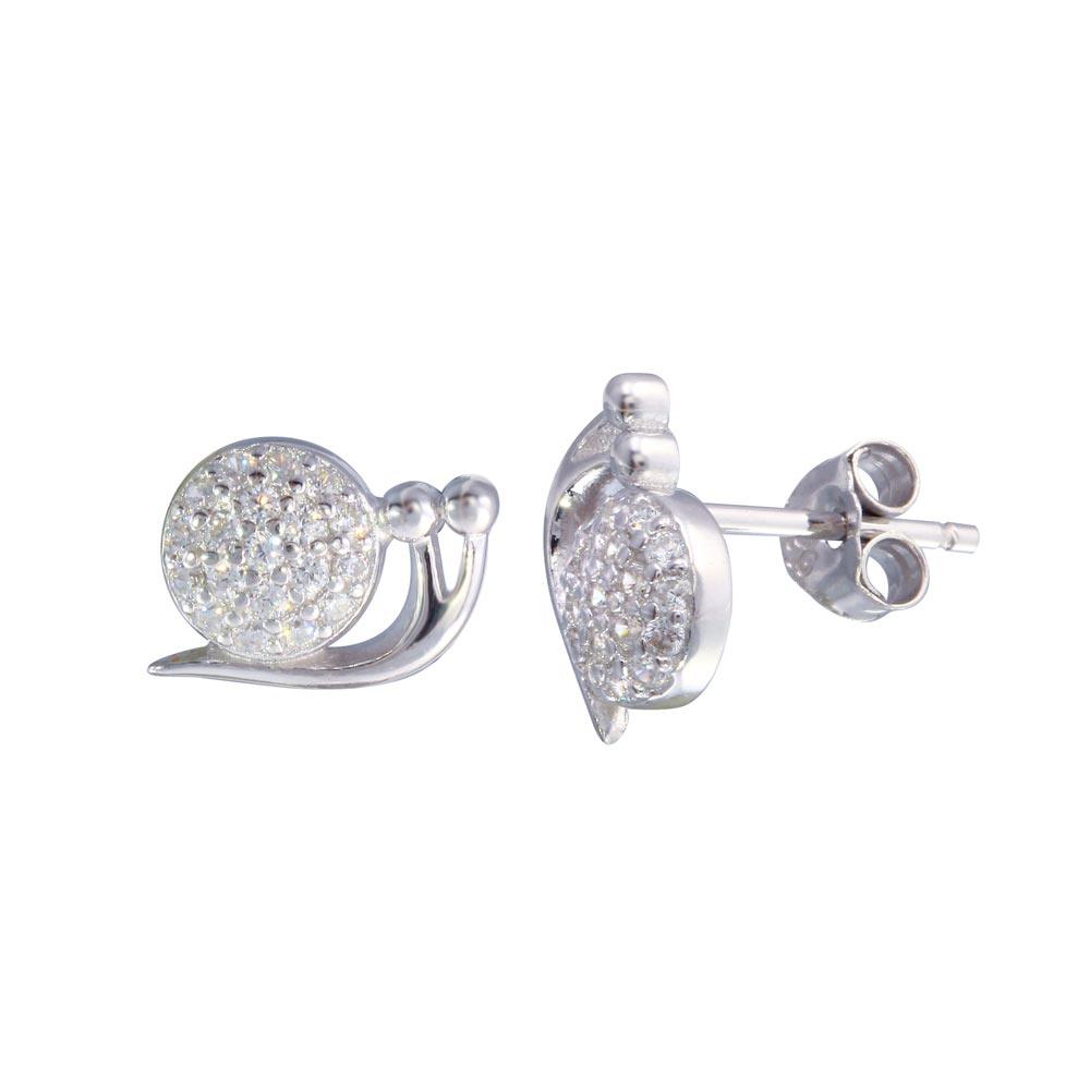 Rhodium Plated 925 Sterling Silver Snail CZ Stud Earrings - STE01216