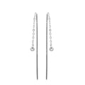 Rhodium Plated 925 Sterling Silver CZ Chain Dangling Earrings - STE01220