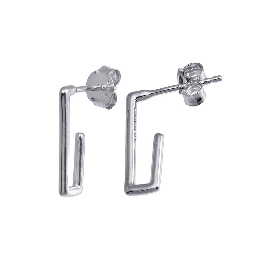 Rhodium Plated 925 Sterling Silver Dangling Small Open Rectangular Earring - STE01224