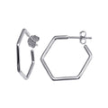 Rhodium Plated 925 Sterling Silver Large Hexagon Semi Hoop Earring - STE01229