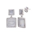 Rhodium Plated 925 Sterling Silver Dangling Square Mother of Pearl CZ Earring - STE01236