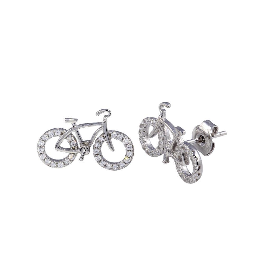 Rhodium Plated 925 Sterling Silver Bicycle CZ Stud Earring - STE01250