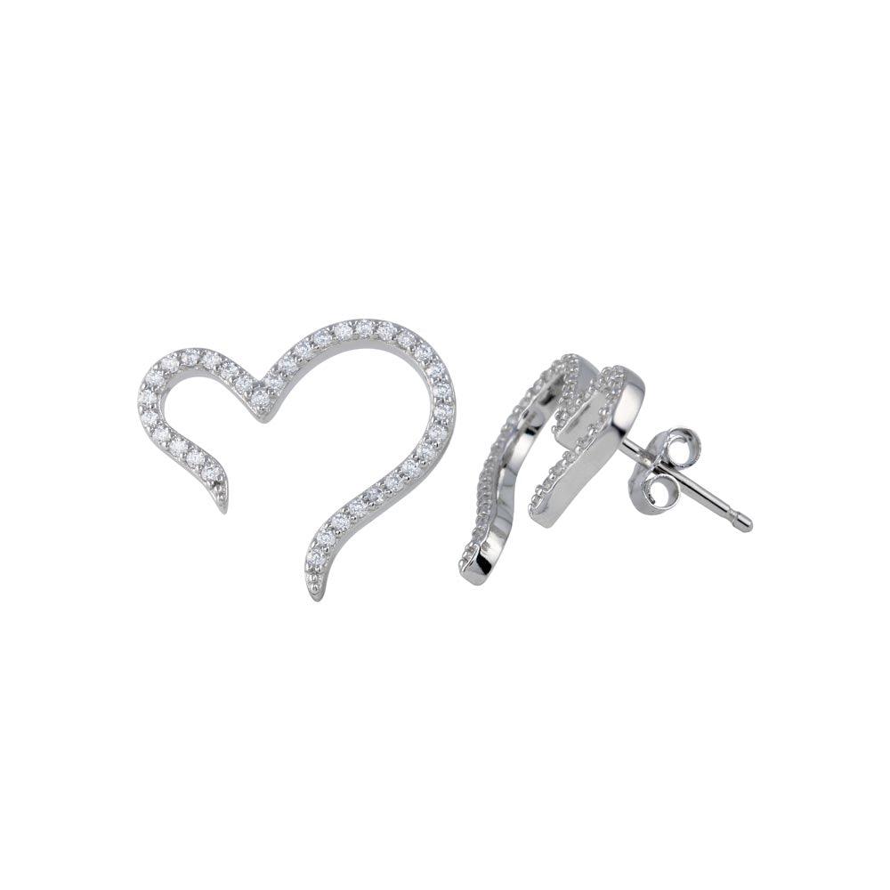 Rhodium Plated 925 Sterling Silver Heart CZ Stud Open Ended Earring - STE01252