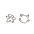 Rhodium Plated 925 Sterling Silver CZ Cat And Paw Stud Earring - STE01260
