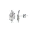 Rhodium Plated 925 Sterling Silver CZ Leaf Stud Earring - STE01261