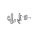 Rhodium Plated 925 Sterling Silver CZ Cactus Stud Earring - STE01263