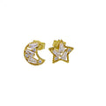 Gold Plated 925 Sterling Silver Baguette CZ Star and Moon Stud Earring - STE01271GP