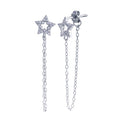 Rhodium Plated 925 Sterling Silver Star Chain CZ Stud Earring - STE01285
