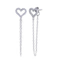 Rhodium Plated 925 Sterling Silver Heart Chain CZ Stud Earring - STE01286