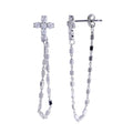 Rhodium Plated 925 Sterling Silver Cross Chain CZ Stud Earring - STE01288