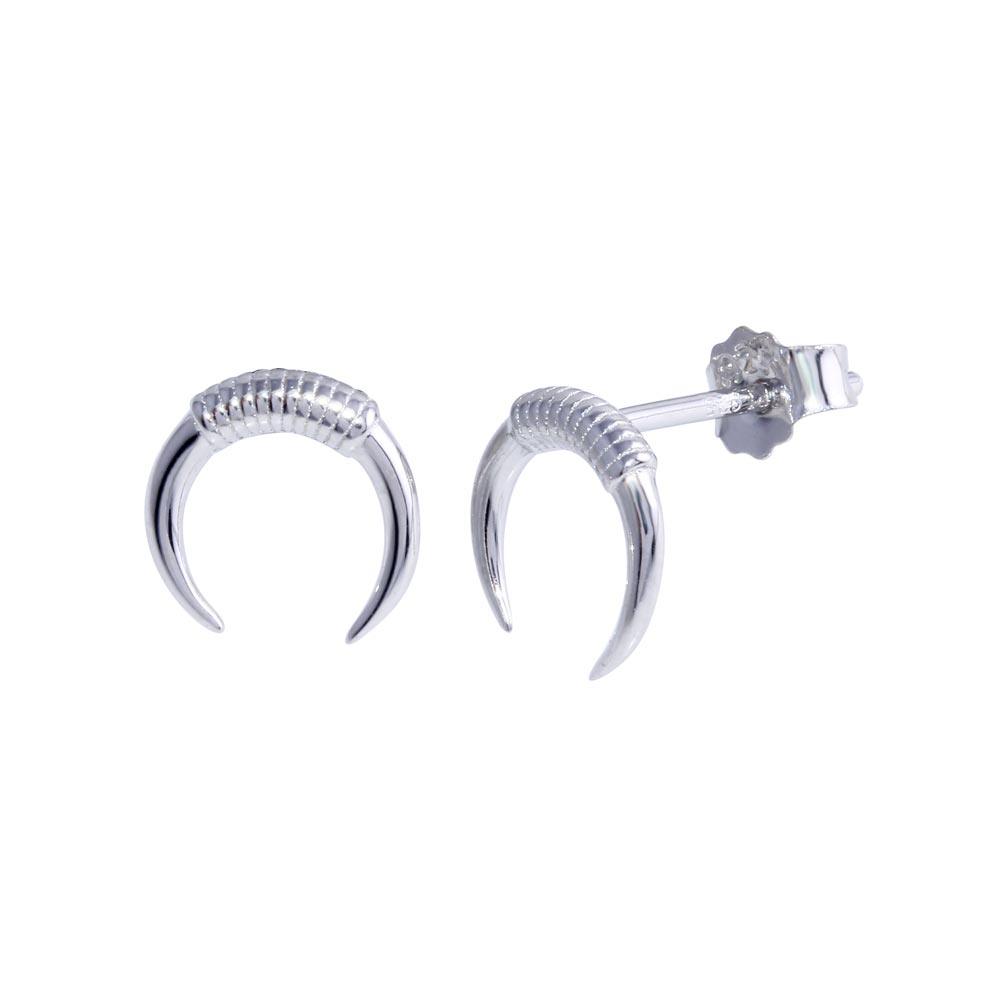 Rhodium Plated 925 Sterling Silver Horn Stud Earring - STE01293