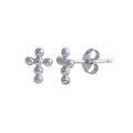Rhodium Plated 925 Sterling Silver Bead Cross Stud Earring - STE01294
