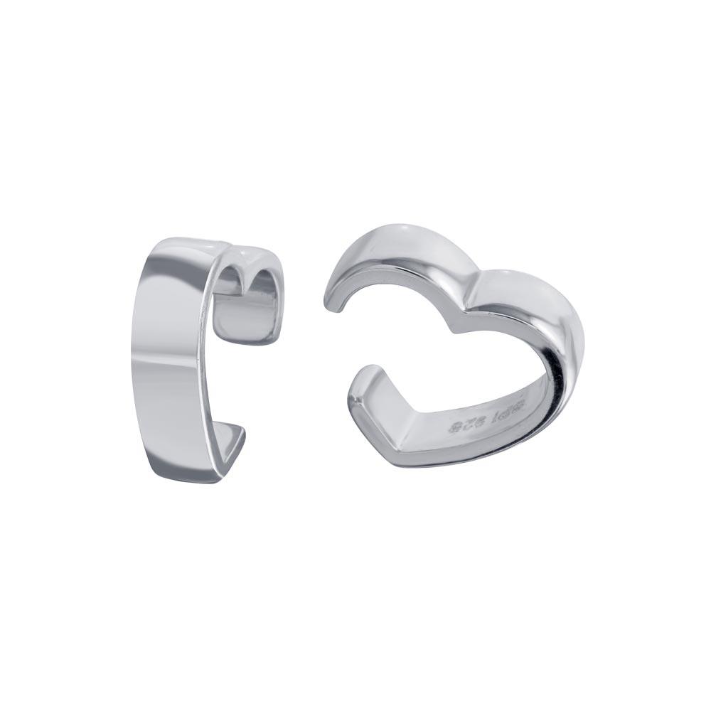Rhodium Plated 925 Sterling Silver Heart Cuff Earring - STE01295-RH