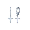 Rhodium Plated 925 Sterling Silver huggie hoop Cross CZ Earring - STE01301