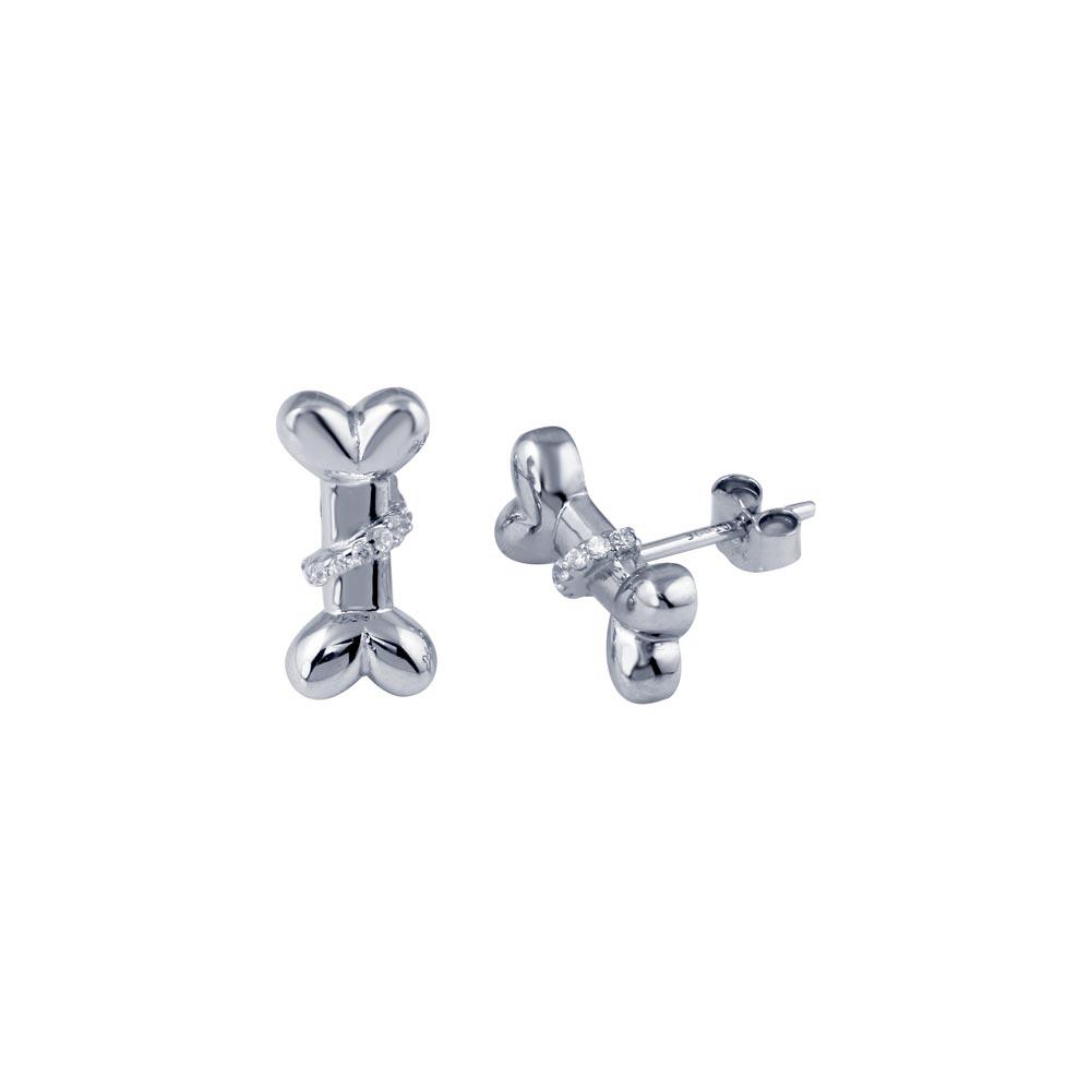 Rhodium Plated 925 Sterling Silver Dog Bone CZ Earring - STE01302