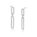 Rhodium Plated 925 Sterling Silver Dangling CZ Paperclip Earring - STE01311