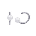 Rhodium Plated 925 Sterling Silver Pearl Semi-Hoop CZ Earring - STE01316RH