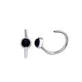 Rhodium Plated 925 Sterling Silver Round Onyx Semi-Hoop Earring - STE01317