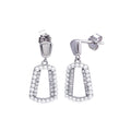 Rhodium Plated 925 Sterling Silver Dangling Open Halo Pearl and CZ Earring - STE01321